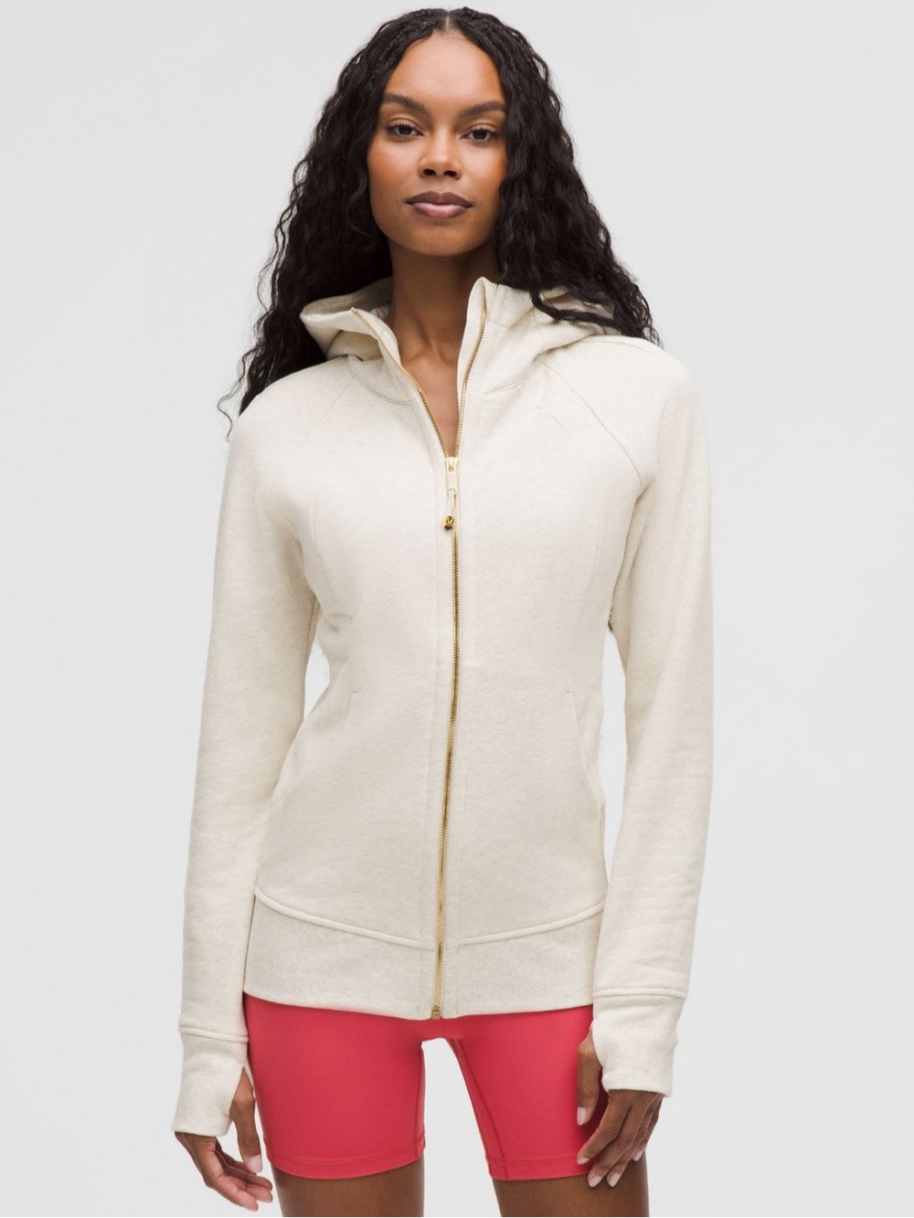 Lululemon Scuba Full Zip Hoodie Heathered Ivory Gold Zip